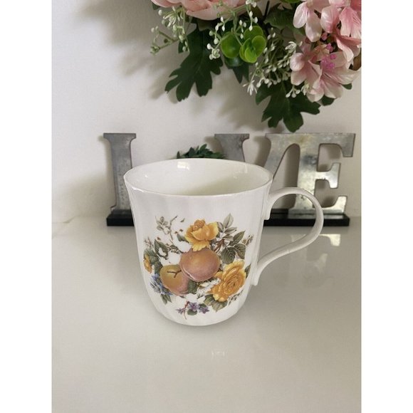 Crown Trent Harvest Coffee Mug Staffordshire England Yellow Rose Apple Berries - Picture 16 of 16